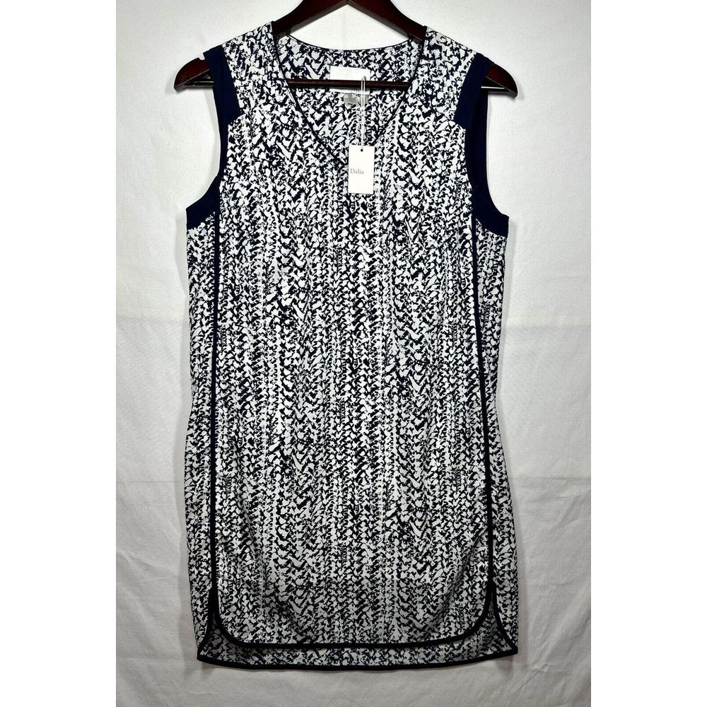 NWT Dalia Women's Navy/White Design Sleeveless Midi V Neck‎ Dress Sz 2